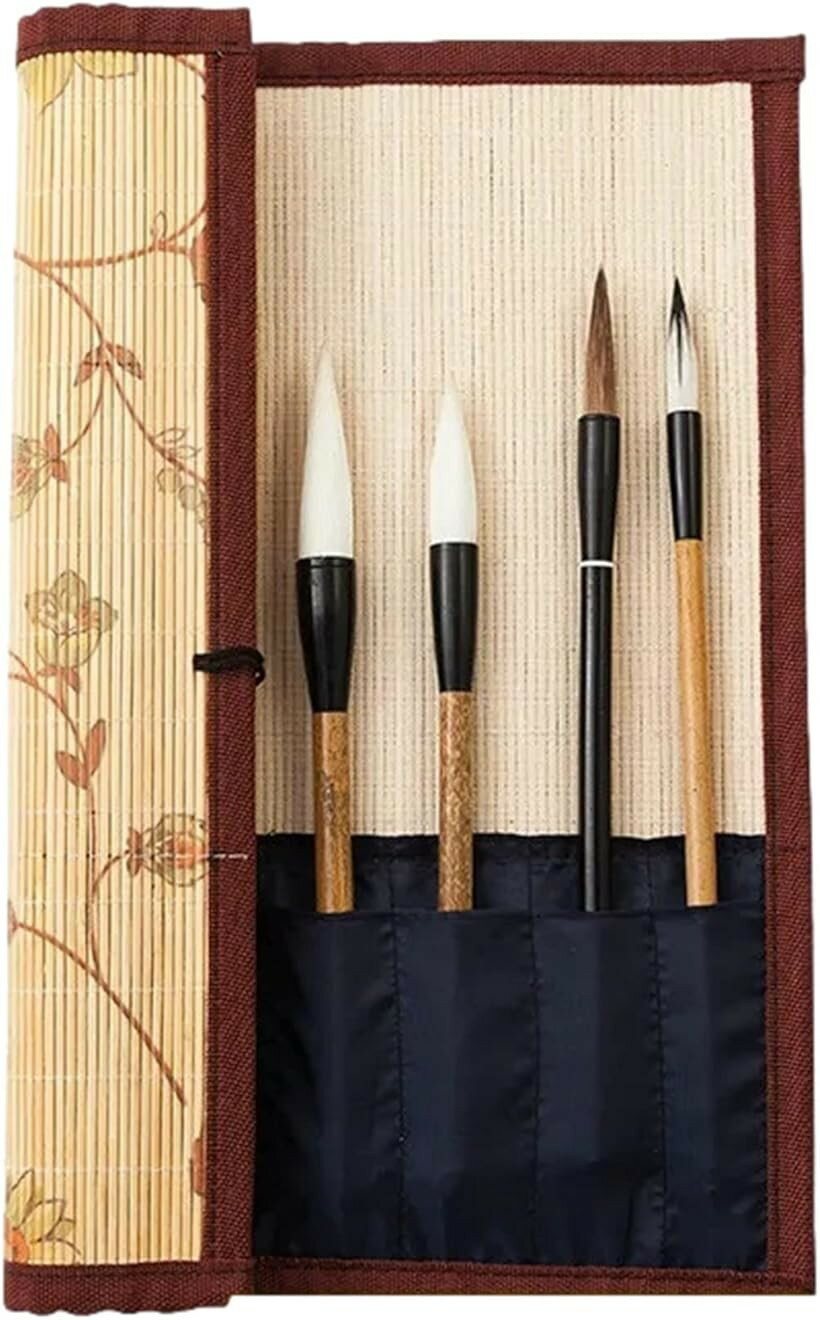 筆巻き 書道 筆入れ 筆ケース 竹製 ポケット付き 収納 保管 持ち運び Medium (Medium)