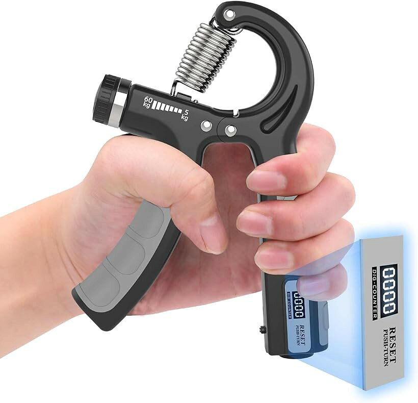 バリエーションコード : 2b2sfndfdi商品コード2b2sfloxg3商品名フィンガーパワー ハンドグリップ 電子計数 握力 トレーニング 握力グリップ 前腕 筋トレ ハンドグリッパー 握力を鍛える道具 フィンガートレーナー 手首 トレーニング フィンガーグリップ 指筋トレ 5kg-60kg 調節可能な抵抗ブランドPROIRONカラーblack grey「1個」「電子カウンターで一目瞭然」ハンドグリップの先端には電子カウンターが装備され、9999回まで正確にカウント可能です。「調節可能な強度」5kgから60kgの範囲で調整可能で、時計回りに回すと強度が増し、反時計回りに回すと弱めることができます。初心者から上級者まで幅広く対応可能で、家族全員に便利です。「高品質なバネ、丈夫で耐久性抜群」直径3.0mmの高強度スプリングには、10個のコイルが使用されており、非常に頑丈で耐久性に優れています。「人間工学に基づいたハンドル、快適な握り心地」手にフィットする人間工学設計のハンドルは、TPE素材で作られ、滑り止めと汗止め効果があります。長時間使用しても手に優しい快適な握り心地を提供します。「コンパクトで持ち運びやすく、いつでも運動やリラクゼーションに最適」コンパクトで軽量なので、どこでも持ち運んで運動やリラクゼーションに役立ちます。手の強度向上だけでなく、ストレス解消にも効果的です。※ 他ネットショップでも併売しているため、ご注文後に在庫切れとなる場合があります。予めご了承ください。※ 品薄または希少等の理由により、参考価格よりも高い価格で販売されている場合があります。ご注文の際には必ず販売価格をご確認ください。※ 沖縄県、離島または一部地域の場合、別途送料の負担をお願いする場合があります。予めご了承ください。※ お使いのモニタにより写真の色が実際の商品の色と異なる場合や、イメージに差異が生じることがあります。予めご了承ください。※ 商品の詳細（カラー・数量・サイズ 等）については、ページ内の商品説明をご確認のうえ、ご注文ください。※ モバイル版・スマホ版ページでは、お使いの端末によっては一部の情報が表示されないことがあります。すべての記載情報をご確認するには、PC版ページをご覧ください。