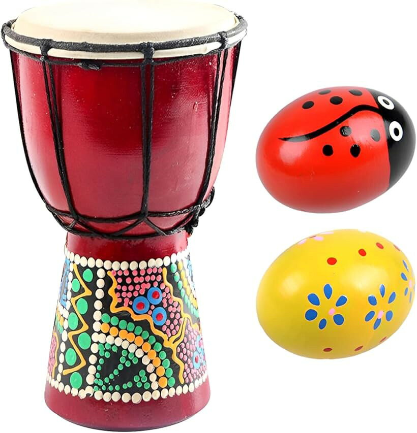 ジャンベ 楽器 太鼓 民族楽器 マラカス付き ハンドドラム パーカッション ミニ 中 直径15cm 高さ30cm エッグマラカス…