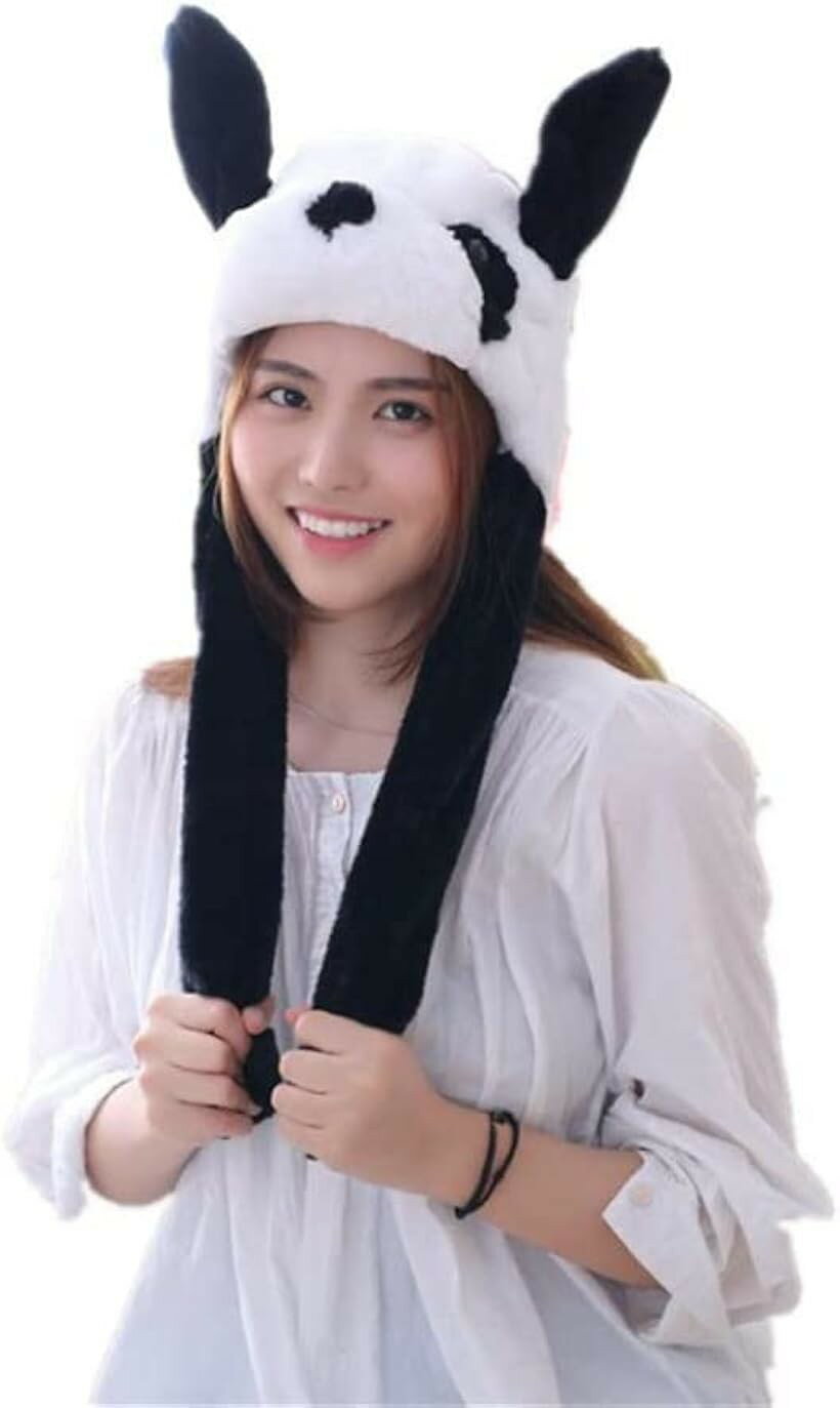 耳が動くアニマル帽子 モコモコ 仮装 かぶり物 コスプレ 小道具 動物キャップ パンダ (パンダ, Free Size)(3.0)