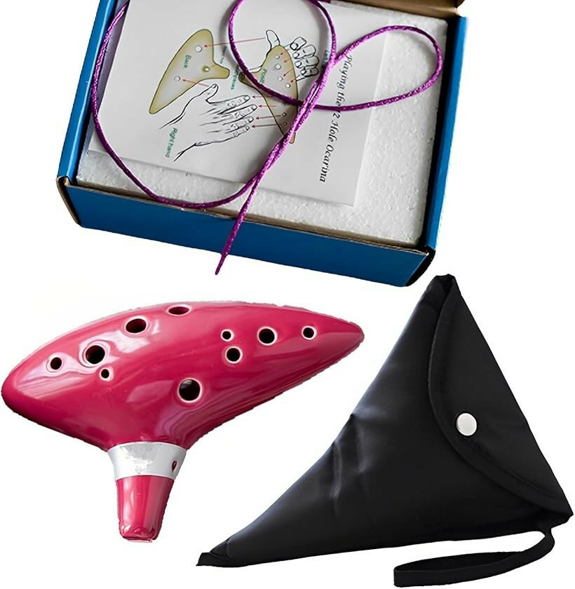 オカリナ 12穴 初心者 音楽愛好家 楽譜付き 陶器 入門セット おかりな 楽器 レッド (レッド)