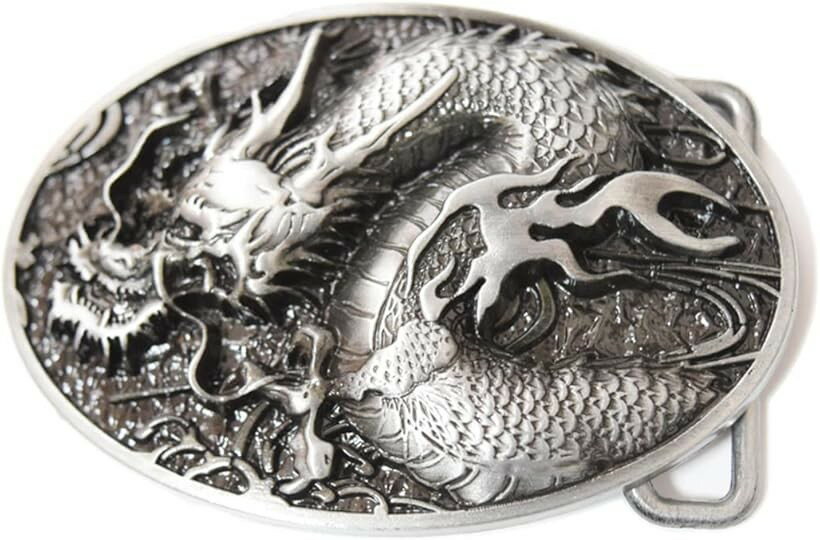 スタートサイド ベルトバックル のみ メンズ レディース カジュアル ベルト幅 3.8cm アニマル系 龍ドラゴン銀 (龍ドラゴン銀)