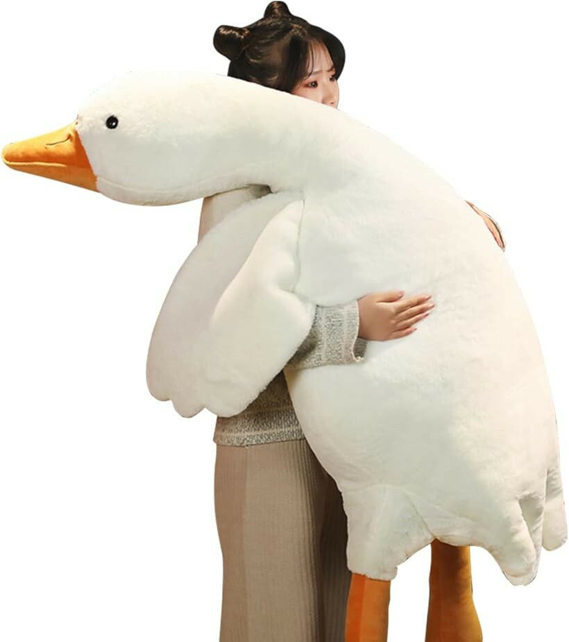Curve Shape - 抱き枕 白いガチョウ クッション 腹ばい枕 特大 全長約130cm 動物 ぬいぐるみ 大きいサイズ ロングクッション プレゼント 子供 おもちゃ (130cm)