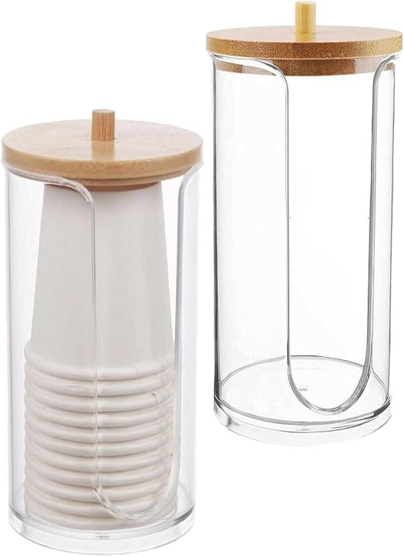 46 cm-60 cm - 紙コップスタンド 使い捨てコップホルダー 蓋つき 2個 カップディスペンサー カップスタンド クリア (クリア)
