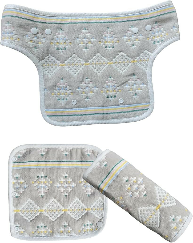 Nursing Belts - Asway STERLInG 保育のプロ推奨 抱っこ紐用よだれカバー 6重ガーゼ 綿100% (C柄 胸当て付き 3枚セット)