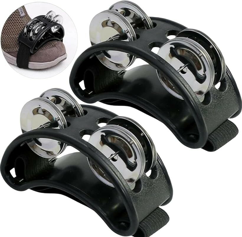 タンバリン パーカッション フットパーカッション 足タンバリン フットタンバリン フットベル 足用 楽器 (ブラック2個)