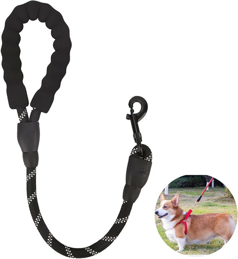 Other - ショートリード 犬用リード 60cm クッション 大型犬 中型犬 散歩 訓練 しつけリード リフレクター効果 頑丈 軽量 ブラック (ブラック)