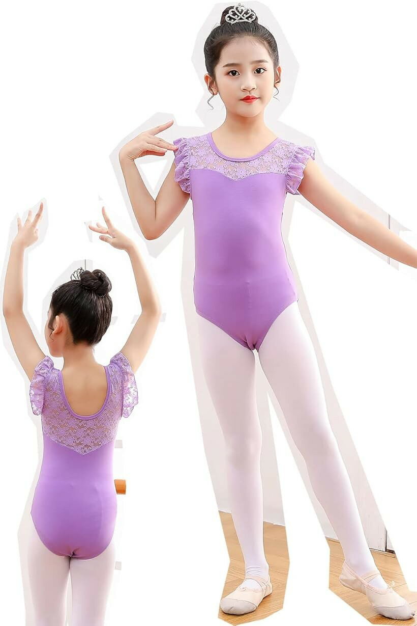 バレエ レオタード 子供 新体操 発表会 練習着 ダンス衣装 130 パープル (パープル...