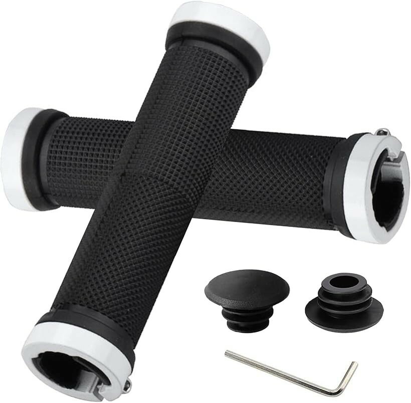 バリエーションコード : 2b2o4q9u3j商品コード2bjfo56h16商品名ハンドルグリップ 自転車 グリップ 滑り止め ゴム製 マウンテンバイク用 折りたたみ式自転車 クロス バイクに対応 汎用 左右セット 六角レンチ付きブランドPureSinoカラーホワイトサイズ等内径22.2mm「高品質な材質・5カラーを用意」 自転車のグリップは、ゴムで作られており、滑り止めという特徴だけでなく、耐久性も優れて、腐食性ものと酸性ものに強いから、劣化しにいです。長時間使用でき、グリップを頻繁に変更する必要はありません。ロック部分はアルミ素材でできますので、丈夫でハンドルにしっかり固定できて安心です。また、耐食性に強い上に、美しい金属の光沢で輝いて、かっこいいです。5カラーが用意しておりますので、愛車に合わせて好きな色をお選びいただけます。「滑り止め設計・グリップ力抜群」 無数の小さな突起により抜群のグリップ力が出てきます。指の握り具合に合せて2種類の表面処理が施され、小さな無数の突起がグリップ力を高めてくれ、すべり止め効果や、グリップも柔らかいため手の負担も軽減できます。アルミロックリングはグリップをしっかりと保ちながら、滑り止めの突起がグリップ力を高めていますので、緩んだり倒れたりする心配はありません。「取り付け簡単・六角レンチ付き」 六角レンチ付きなので、取り付け簡単です。自転車用ハンドルグリップはネジでしっかりと固定するダブルロックオンタイプなので、ハンドルに直接差し込んで、付属している六角レンチを使って、ネジを締め、エンドキャップを入れて取り付け完了します。走行中はグリップがずれにくく、いざ取り外す時には取り外しやすいという特徴がありますから、どなたでも使いやすいです。「適用範囲・標準内径22.2mm」 ロック部分はアルミ素材でできますので、美しい金属の光沢で輝いて、かっこいいです。どんな車体ともマッチしてとってもおしゃれです。また、自転車 グリップの内径は22.2mm（標準内径）なので、汎用性が高くて様々な自転車に適用します。一般の自転車、折りたたみ式自転車、マウンテンバイク、ロードバイクなどに対応できる自転車ハンドルグリップです。＊ご購入前に、自転車ハンドルグリップ の直径の確認をお願いします。※ 他ネットショップでも併売しているため、ご注文後に在庫切れとなる場合があります。予めご了承ください。※ 品薄または希少等の理由により、参考価格よりも高い価格で販売されている場合があります。ご注文の際には必ず販売価格をご確認ください。※ 沖縄県、離島または一部地域の場合、別途送料の負担をお願いする場合があります。予めご了承ください。※ お使いのモニタにより写真の色が実際の商品の色と異なる場合や、イメージに差異が生じることがあります。予めご了承ください。※ 商品の詳細（カラー・数量・サイズ 等）については、ページ内の商品説明をご確認のうえ、ご注文ください。※ モバイル版・スマホ版ページでは、お使いの端末によっては一部の情報が表示されないことがあります。すべての記載情報をご確認するには、PC版ページをご覧ください。