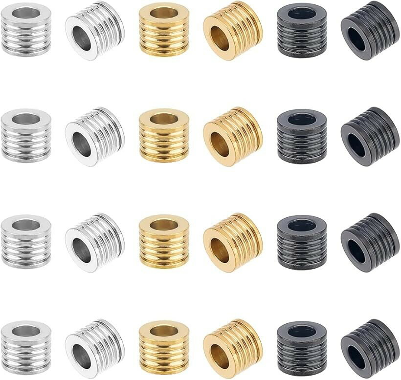 24個 3色 コラムスペーサービーズ 8mm 内側 ステンレススチール 溝付きチューブビーズ 大穴ビーズ ブレスレット ネックレス ジュエリー作成用 (3色-24個, 8mm)