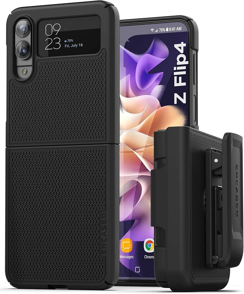 Encased Galaxy Z Flip 4 2022 スリム ケース DuraClip シリーズ ベルトクリップ ホルスター 付属 ecoパッケージ HC252 (ブラック, Galaxy Z Flip 4)