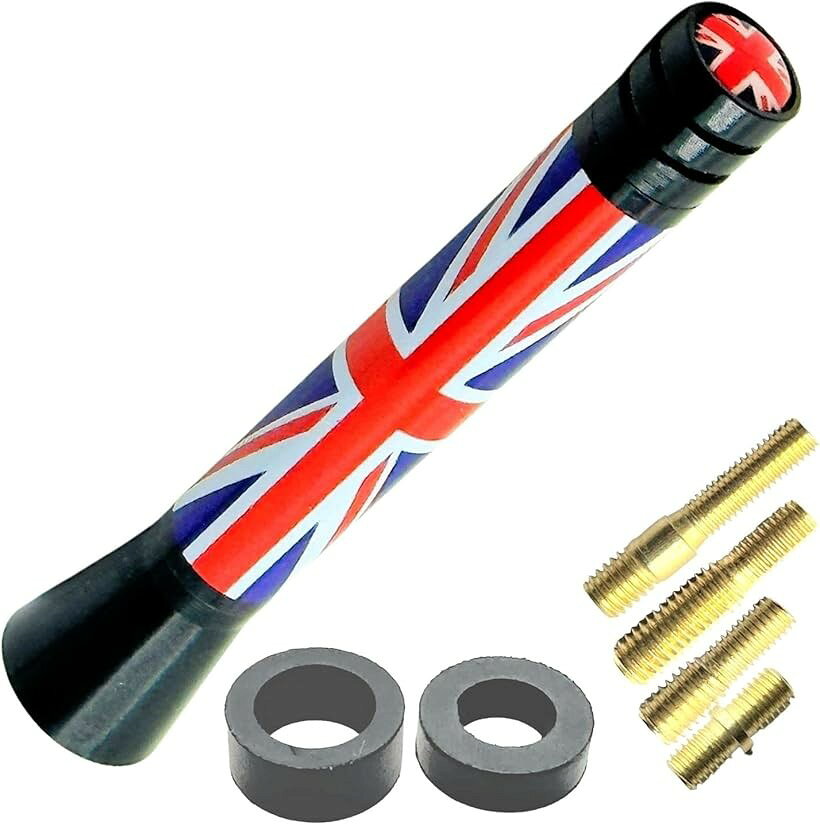 互換品 ミニクーパー アンテナ MINI BMW 汎用 ヘリカル ショート FM AⅯ ラジオ 車用 ユニオンジャック 7.7cm (ユニオンジャック・7.7cm)