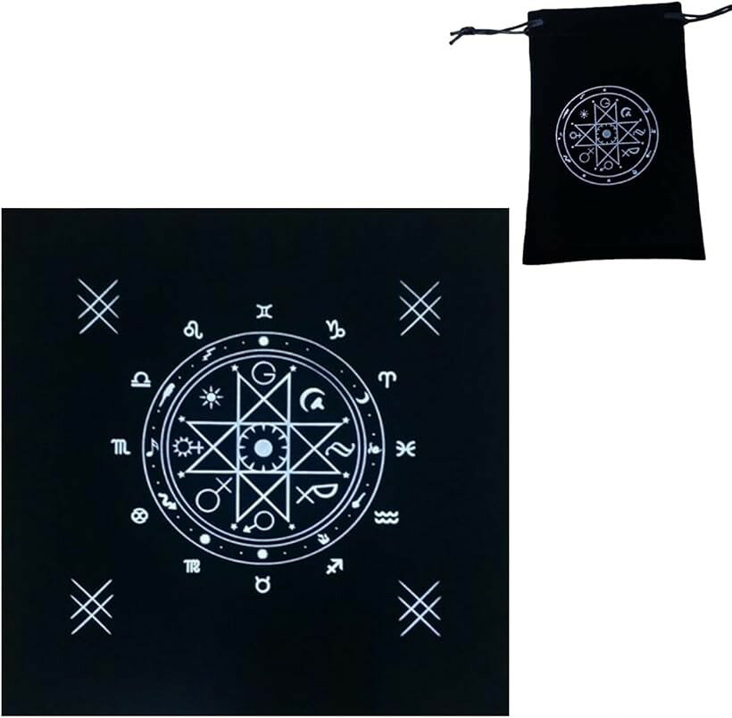 Other - タロットクロス ベルベット ポーチ タロットカード用クロス 占いクロス 黒 星座 (黒（星座）)