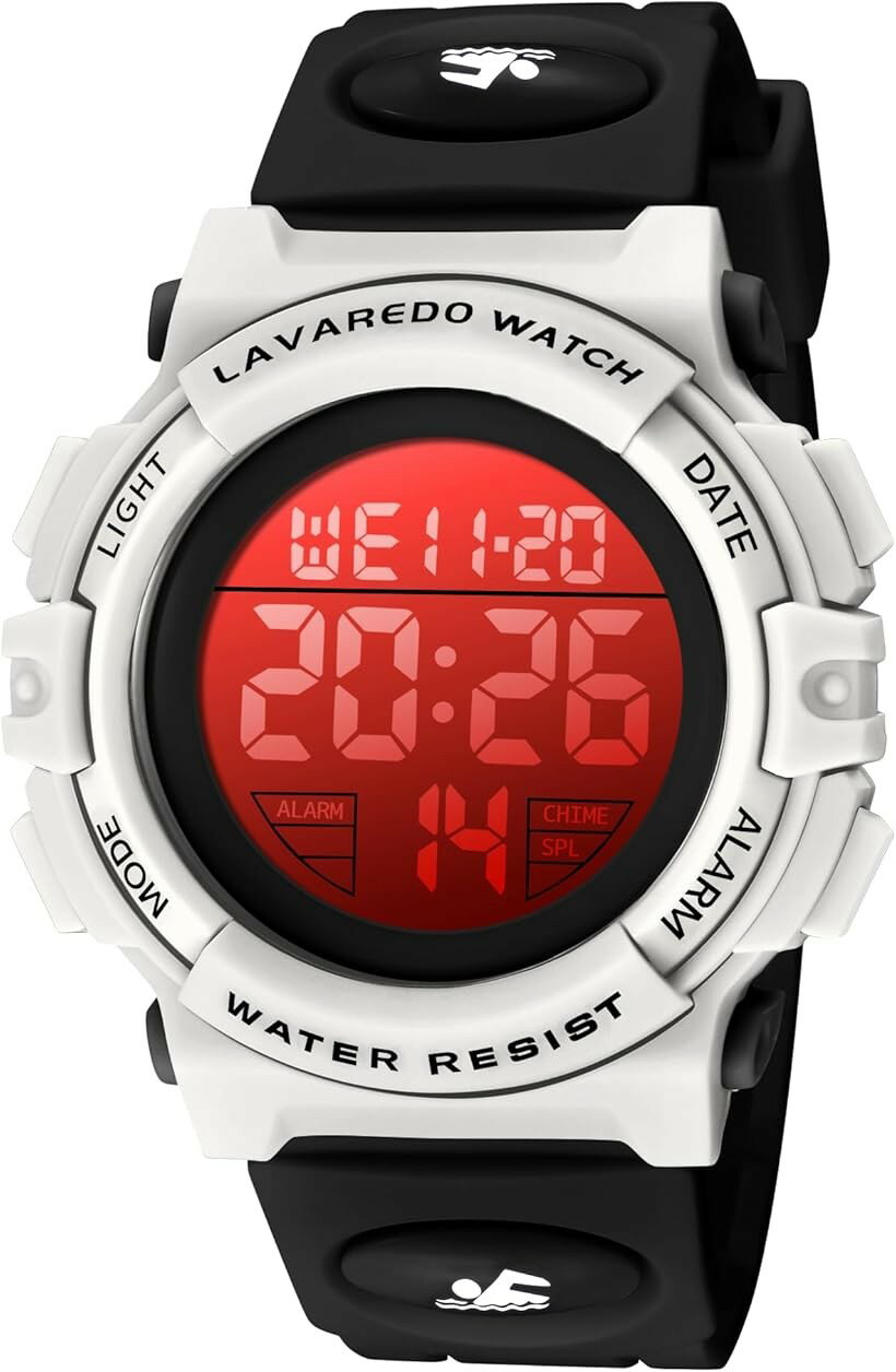 Watches - 子供 デジタル腕時計 キッズ 防水腕時計 スポーツウォッチ 多機能 50M防水 LED表示 アラート ストップウォッチ 日本語取扱説明書付き (06-ブラック-ホワイト)