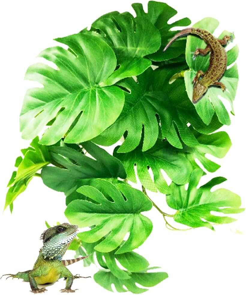 人工植物 爬虫類ケージ用 ビバリウム 水槽 葉 両生類 カメ カエル 吸盤付き ペット用品 モンステラ (モンステラ)