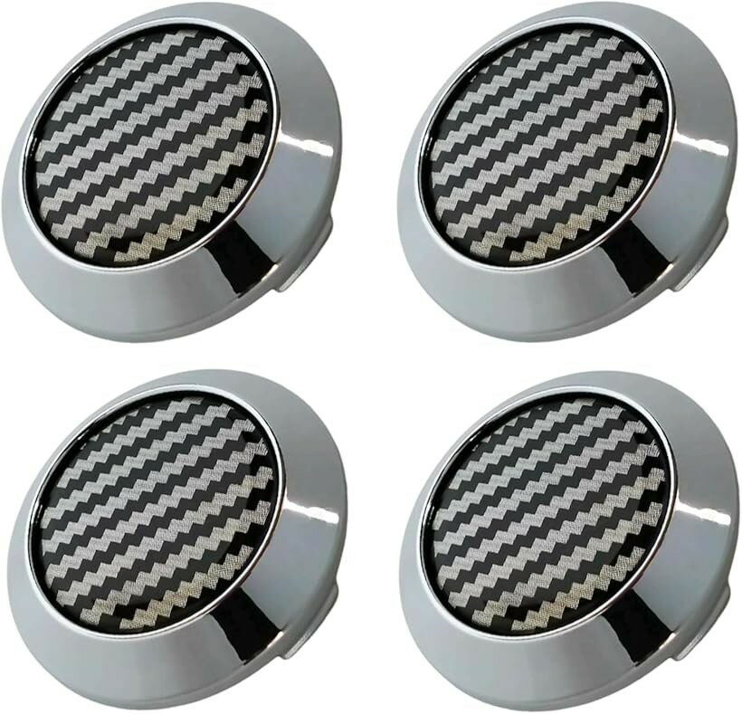 ホイールセンターキャップ 64mm ハブ 内径60mm 4個セット ABS カバー シール (シルバーxカーボン, 外径64mm内径60mm爪径61mm)