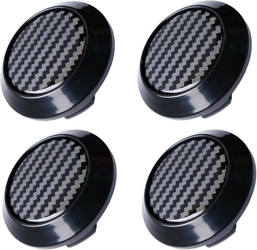 ホイールセンターキャップ 64mm ハブ 内径60mm 4個セット ABS カバー シール (ブラックxカーボン, 外径64mm内径60mm爪径61mm)