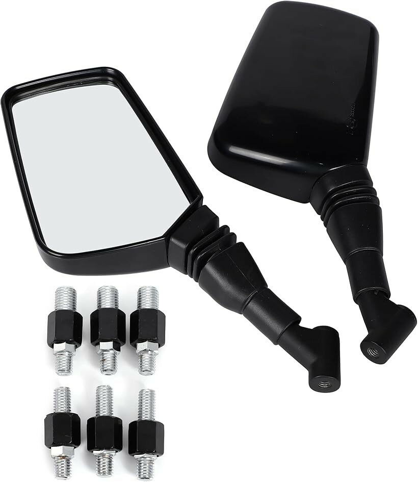 互換品バイク ミラー 左右セット 8mm 10mm 正ネジ 逆ネジ 取り付け 角度調節 汎用タイプ 交換 社外品 (ブラック)