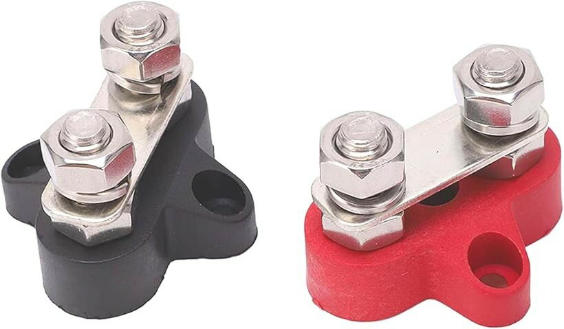 バッテリーターミナル バッテリー端子台 配電端子スタッド M8 DC 12V 24V プラス マイナス バズバー端子 車 トラック ボート ダブル端子 (ダブル端子)