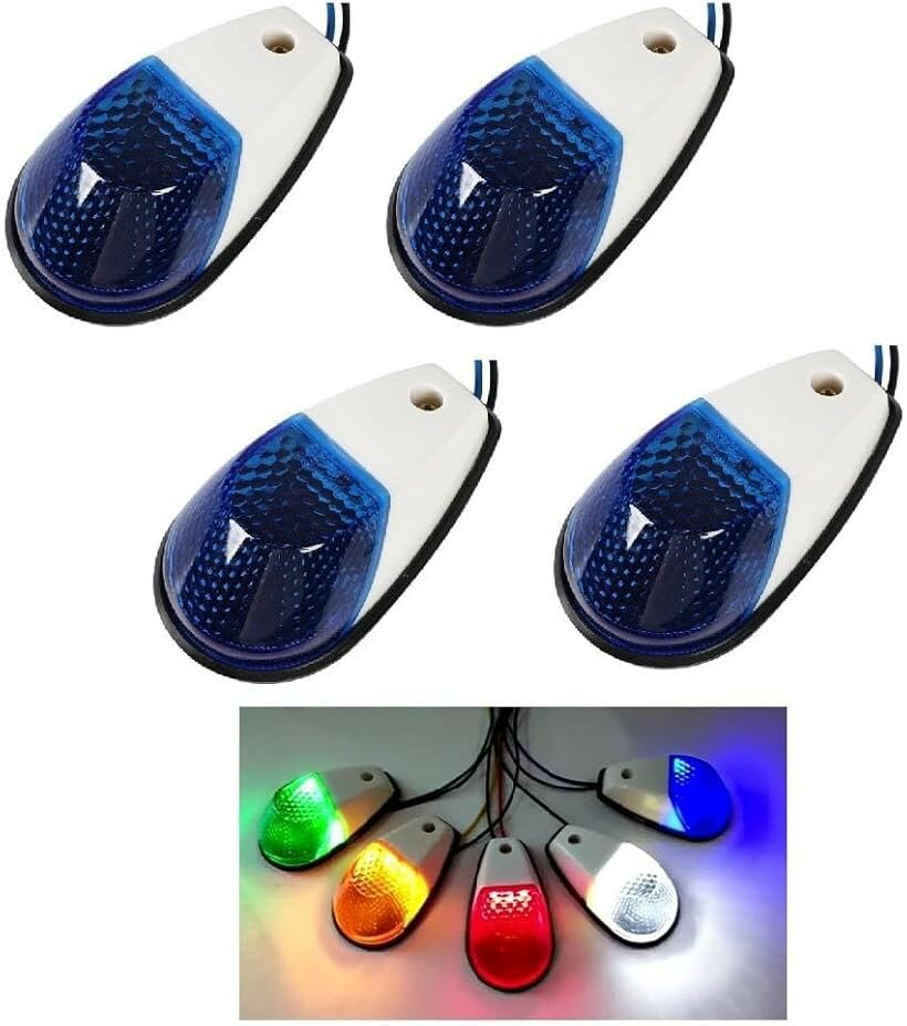 互換品4個セット LED 防水仕様 フロッグマーカー 車幅灯 クリアランスランプ サイドマーカー トラック デコトラ 24V ナマズマーカー レトロ 天井 フロント テール バック ふそう 日野 UD いすゞ マツダ 外装 (ブルー)