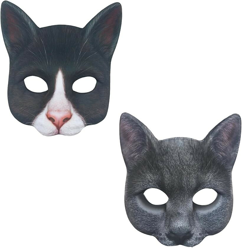 お面 仮面 ねこ ネコ 猫 猫面 マスク 動物 仮装 コスプレ ハロウィン パーティー 被り物 イベント ハーフフェイス 猫のお面：Cセット