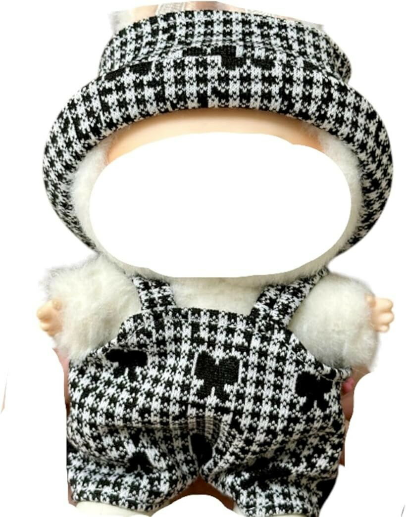 ラブブ専用 服 オーバーオール 帽子 ぬいぐるみ Labubu専用 (ブラック)