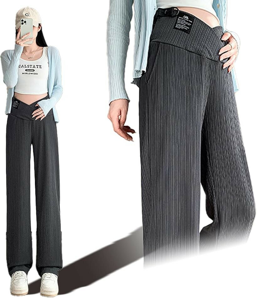 Occidental Goods - マタニティ パンツ ズボン 妊婦 調整ベルト ゆったり 楽々 おしゃれ 着痩せ (ダークグレー（薄手）, L)