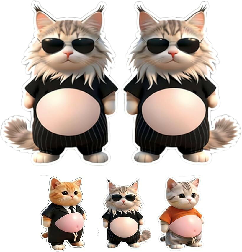 お腹 シール 猫 2026年最新柔らかいお腹 ぷにぷに ぷくぷく 3D もっちり デブ猫 愛くるしい かわいい シール帳 ステッカー ねこ (ブラウン, サングラス猫) mlinestore-10191697 エムラインストア パッケージ画像