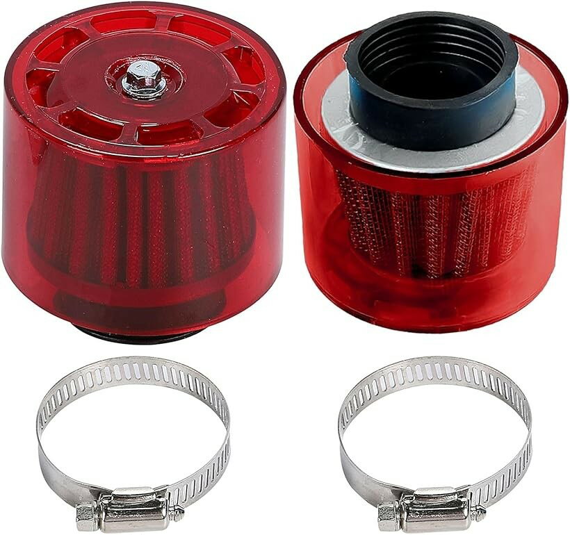 互換品 エア クリーナー パワー フィルター 35mm バイク カブ モンキー カバー付き 雨天 ヤマハ カワサキ ホンダ レッド 2個 汎用 (レッド)