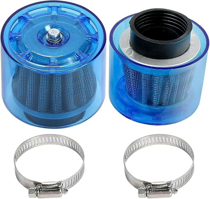エア クリーナー パワー フィルター 35mm バイク カブ モンキー カバー付き 雨天 ヤマハ カワサキ ホンダ ブルー 2個 汎用 (ブルー)