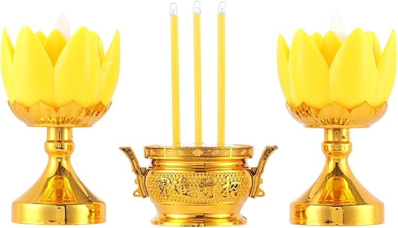 Incence Stands, Saucers - 電子式 線香 ロウソク 火を使わない LED 香炉 お香 蝋燭 仏具 仏壇 法事 法要 法会 仏事 (イエロー)