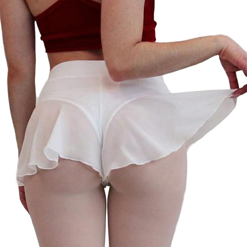 レオタード オーバースカート シフォン ショートパンツ 一体型 フレア 重ね履き (ホワイト, L)