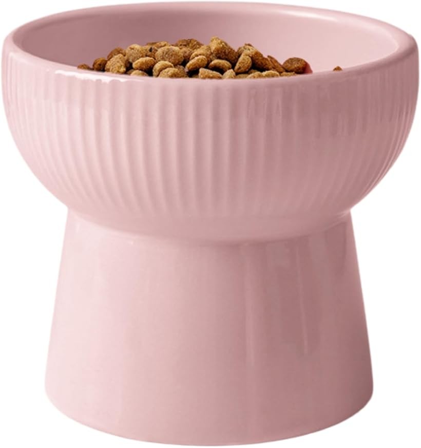 脚付き ペットボウル フードボウル ウォーターボウル ペット皿 餌入れ 水入れ 食器 陶器 セラミックボウル 安定感 (ピンク)