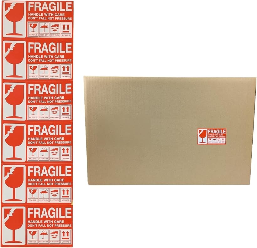 取扱注意 われもの注意 シール Fragile ワレモノ注意 梱包ラベル 壊れ物 荷札シール (レッド, 9x5cm，200枚)