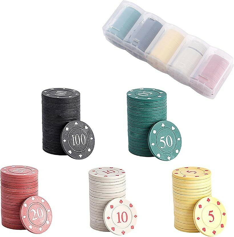 ポーカーチップ カジノチップ カジノコイン チップポーカー ケース付き poker chips (100枚セット（5.10.20.50.100）)