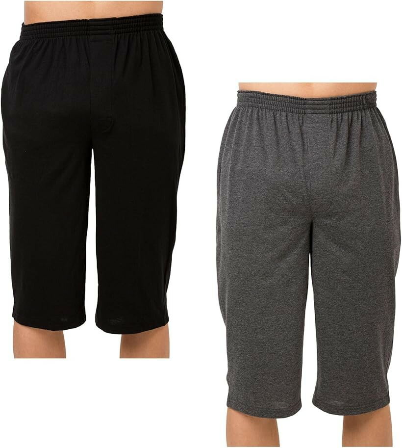 Underwear, Nightwear - ニット ステテコ メンズ アンダーウエア ロング パンツ 7分丈 前開き ルームウェア 部屋着 無地 吸汗速乾 (黒+チャコール2枚セット, L)