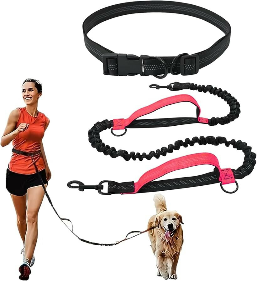 Name, Id Tag - ショルダーリード 犬 伸縮 肩掛け 引き寄せハンドル付き ハンズフリー リフレクター レッド (レッド)