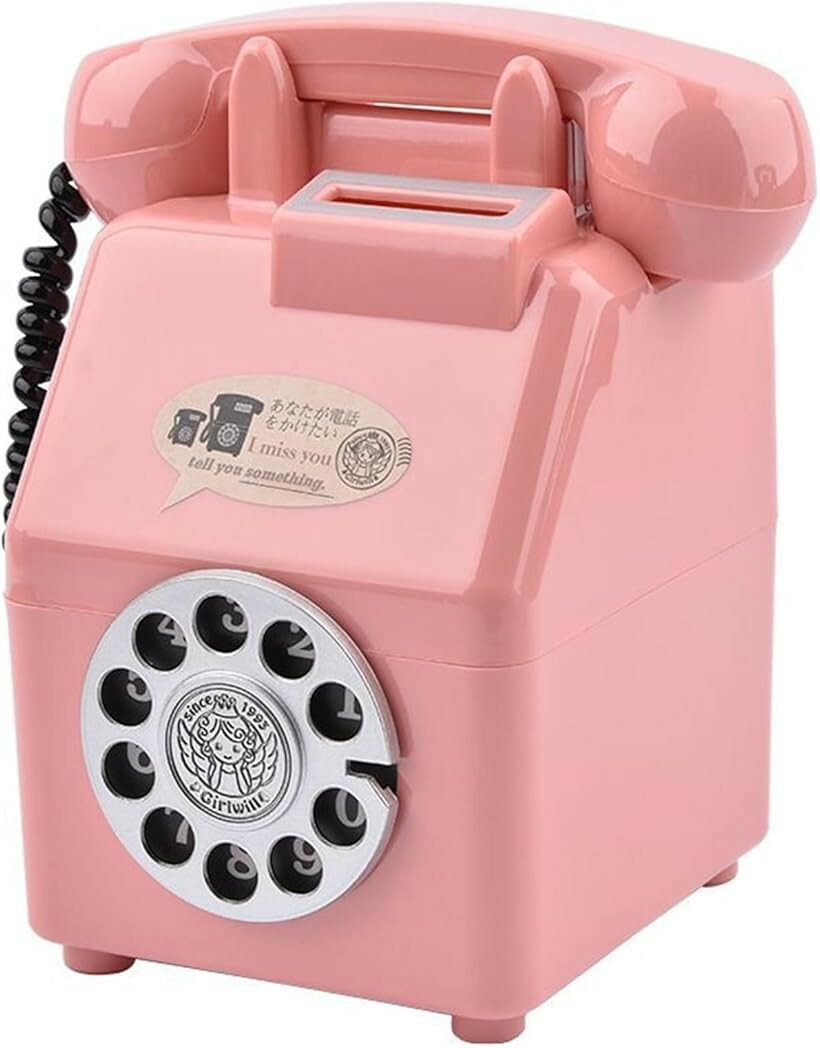 Coin Banks - 貯金箱 500円玉 可愛い 電話 おもしろ 小銭 お札 おもちゃ 子供 レトロ おしゃれ 雑貨 (ピンク, ワンサイズ)