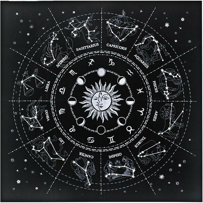 タロットクロス ベルベット 星座 大判 49x49cm タロットカード 占い オラクルカード マット ブラック (ブラック)