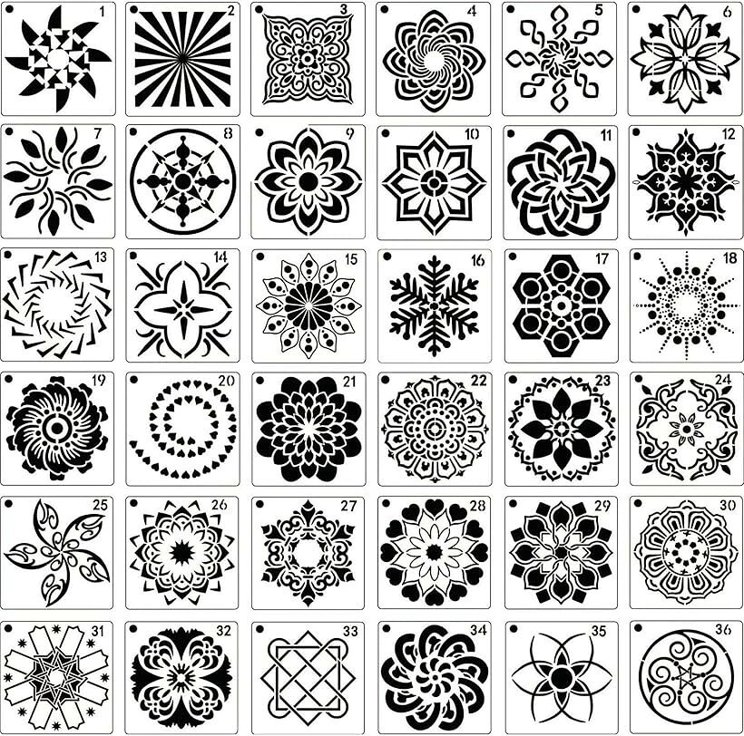 ステンシルシート 曼荼羅 描画テンプレート マンダラ オシャレ 製図 幾何学 模様 36種類 (36種類)