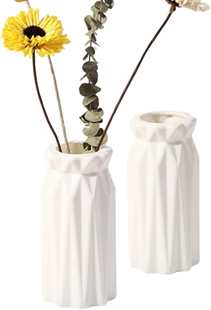 北欧風 花瓶 割れない プラスチック 2個セット 花びん フラワーベース おしゃれ ドライフラワー シンプル 韓国風 PE素材 (デザインD, Medium)