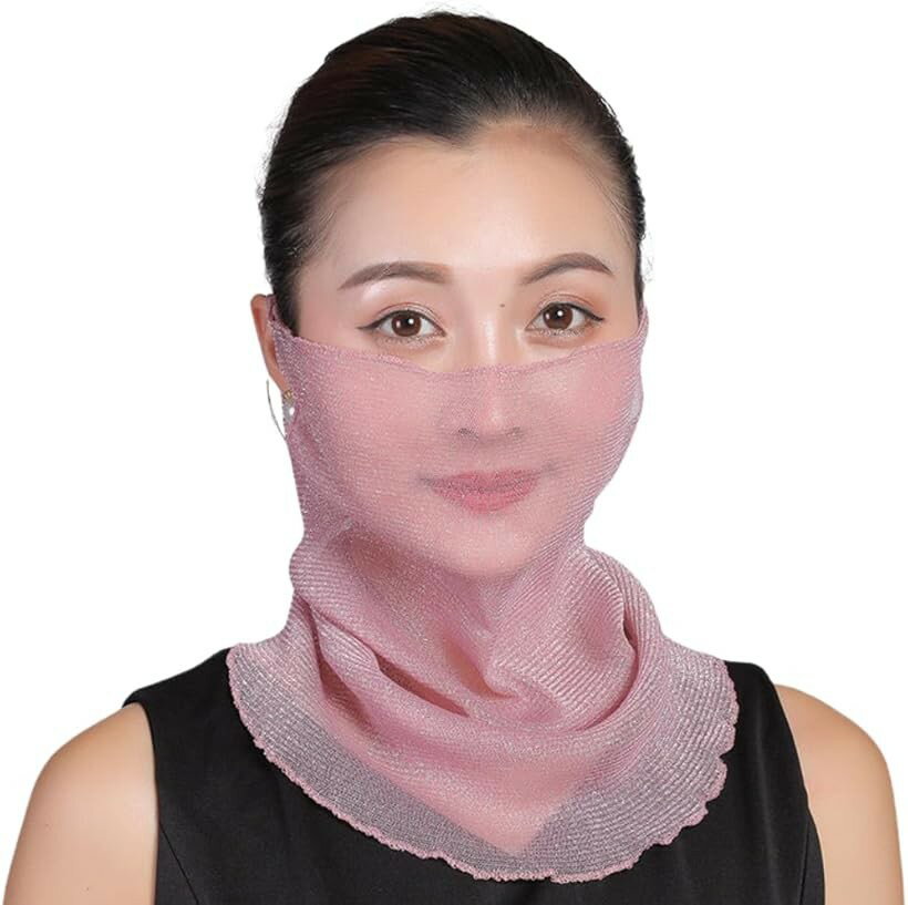 面具 - フェイスカバー レディース 夏 UVカット 耳掛け 日焼け マスク 速乾 薄い マフラー ネックウォーマー 女性用 日よけ ネックガード フェイスマスク 誕生日 贈り物 (小豆色)