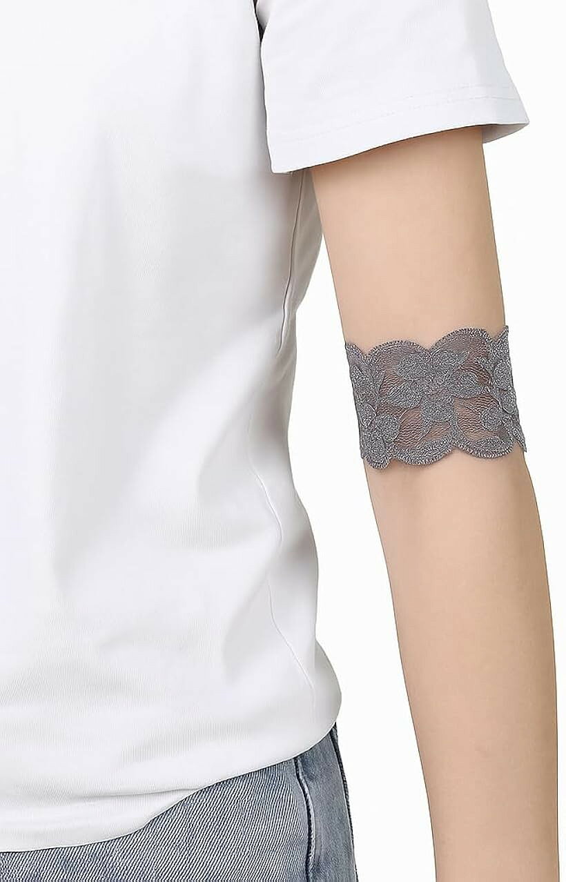 アーム レース カバー 花柄 リスト バンド サポーター 日焼け 防止 ファッション 小物 アクセサリー 2個 (グレー)