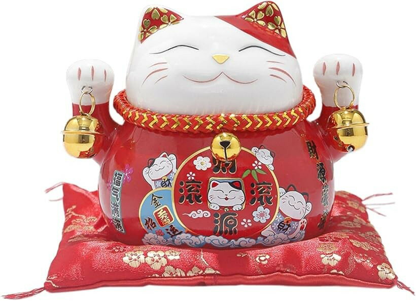 招き猫 置物 おしゃれ 貯金箱 新築祝い 開店祝い 贈り物 まねきねこ 赤 (レッド)