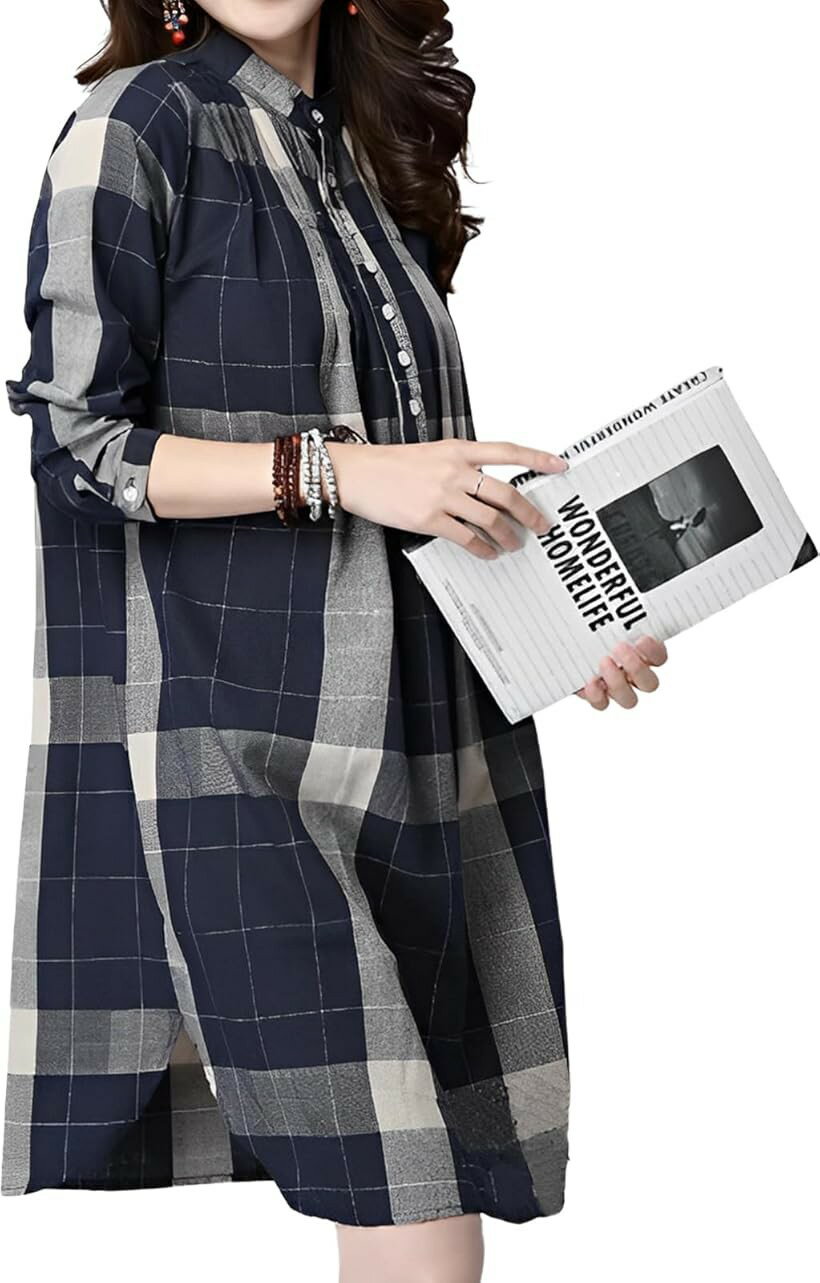 シャツ ワンピース 楽チン 着心地の良い 楽ちん おしゃれ 薄手 ナチュラルコーデ ワンマイルウェア オフィス 仕事 通学スタイル (ネイビー, XL)