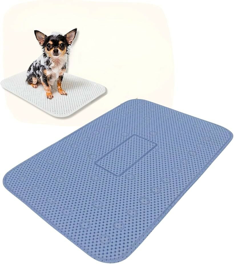 犬 シャンプー マット 滑り止め 滑らない 吸盤 ずれにくい 足洗い 洗面所 洗える 防水 破れない ペット 浴室 浴槽 速乾 防カビ 低反発 (ブルー)