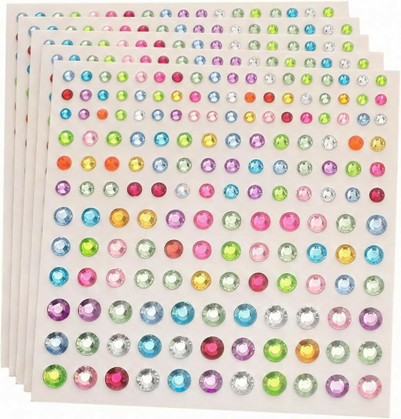 ラインストーンシール 5シート計825粒 ジュエルステッカー 自己粘着 3mm/4mm/5mm/6mm サイズミックス 9.5x9cm デコレーション ネイル フェイス ボディ ライブ 工作 (マルチ)