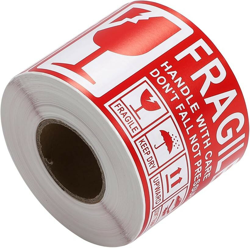 FRAGILE 壊れ物注意ステッカー 取扱注意 ラベルシール 割れ物対応 英字＆イラスト付き選べる2サイズ梱包用ラベル 300枚入り (70mmx130mm)