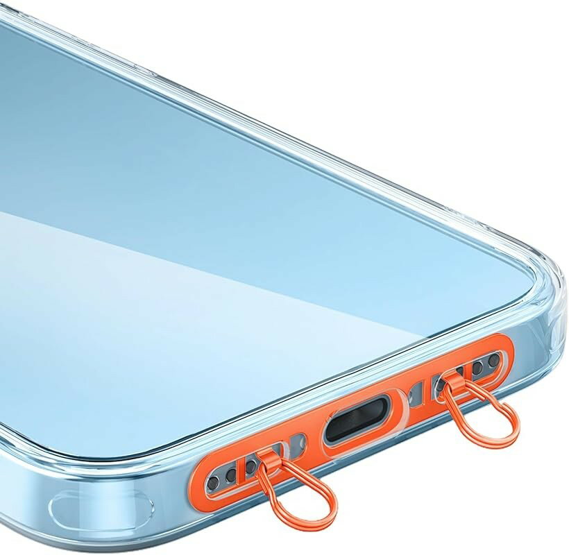 ストラップホルダー 2口ダブルリング 極薄0.4mm ステンレス製 充電干渉なし 回転防止 落下・紛失防止 (オレンジ)