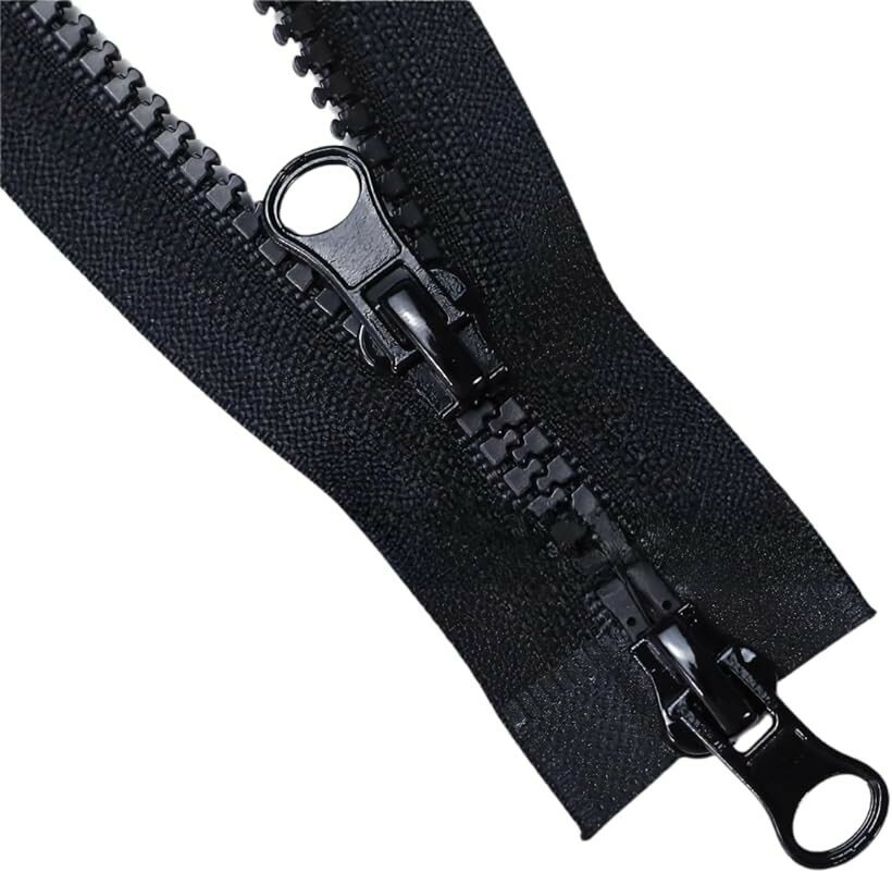 5号 樹脂ファスナー 粗目 ダブルスライダー 上下開きオープンエンド コート・ダウン バッグ修理 DIY 80cm (黒)